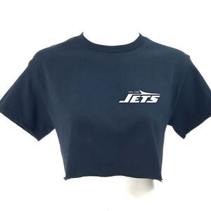 NEW YORK JETS Double Script Retro Logo BLACK Cropped Crop Top Football Tee y2k